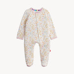 MF600093 Magnetic Me Footie Oinklet at boltranchstore.com free shipping in stock A baby footed sleeper with long sleeves and an all-over floral print  with pig featuring pink trim at the collar and cuffs.