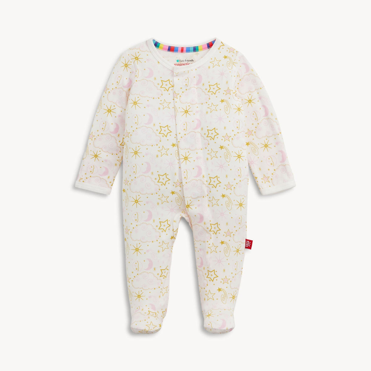 Magnetic Me Star Signs Pink Modal Footie ivory modal baby sleeper with gold stars and soft pink celestial print Kamas Utah SKU MF600656