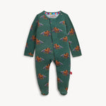 MF600760 Magnetic Me Footie Bison At boltranchstore.com in stock free shipping A baby long-sleeve footed sleeper in dark green with an allover print of bison and a mountain land scape