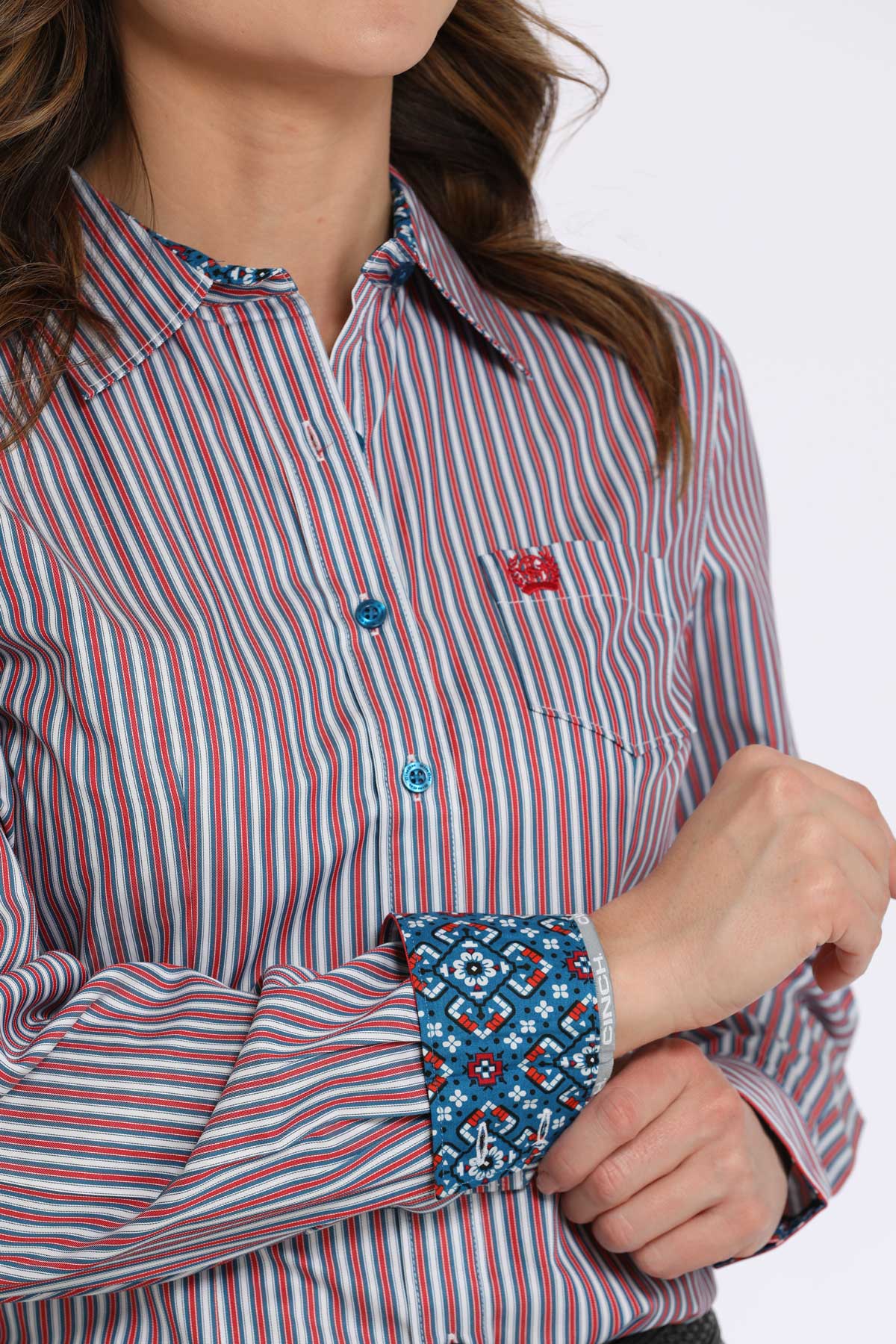 Cinch Womens Long Sleeve Multi Stripe Shirt