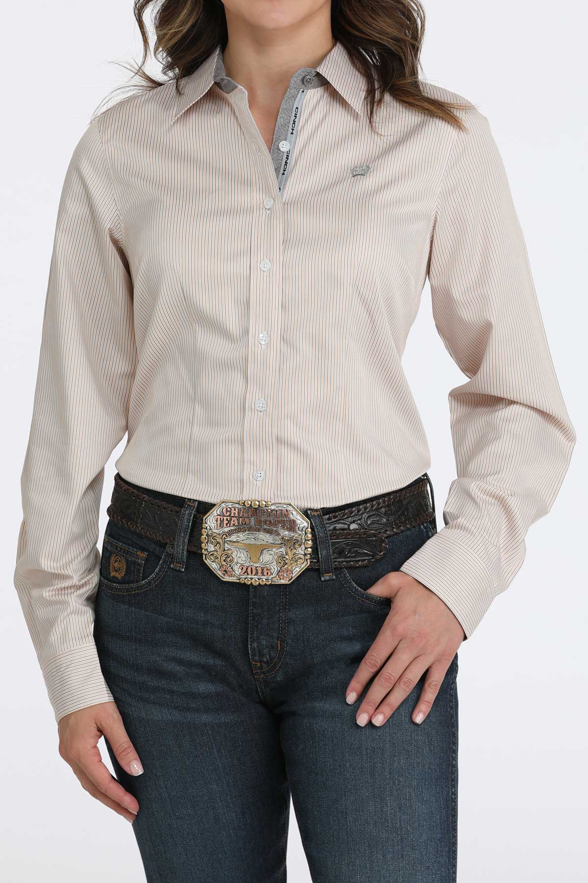 Cinch Womens LS Stripe Print in Orange