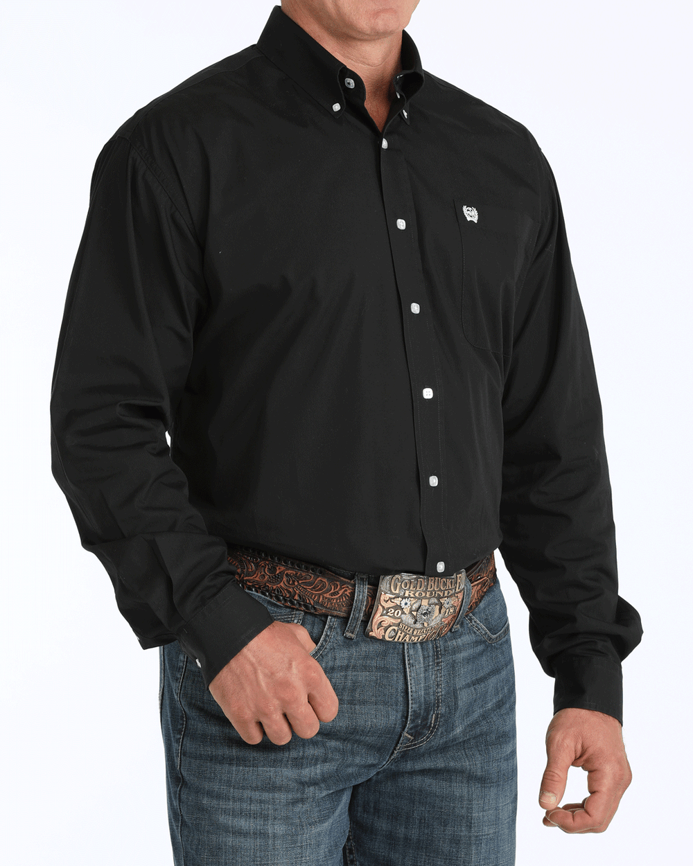 Cinch Mens Black Solid Button Down Shirt