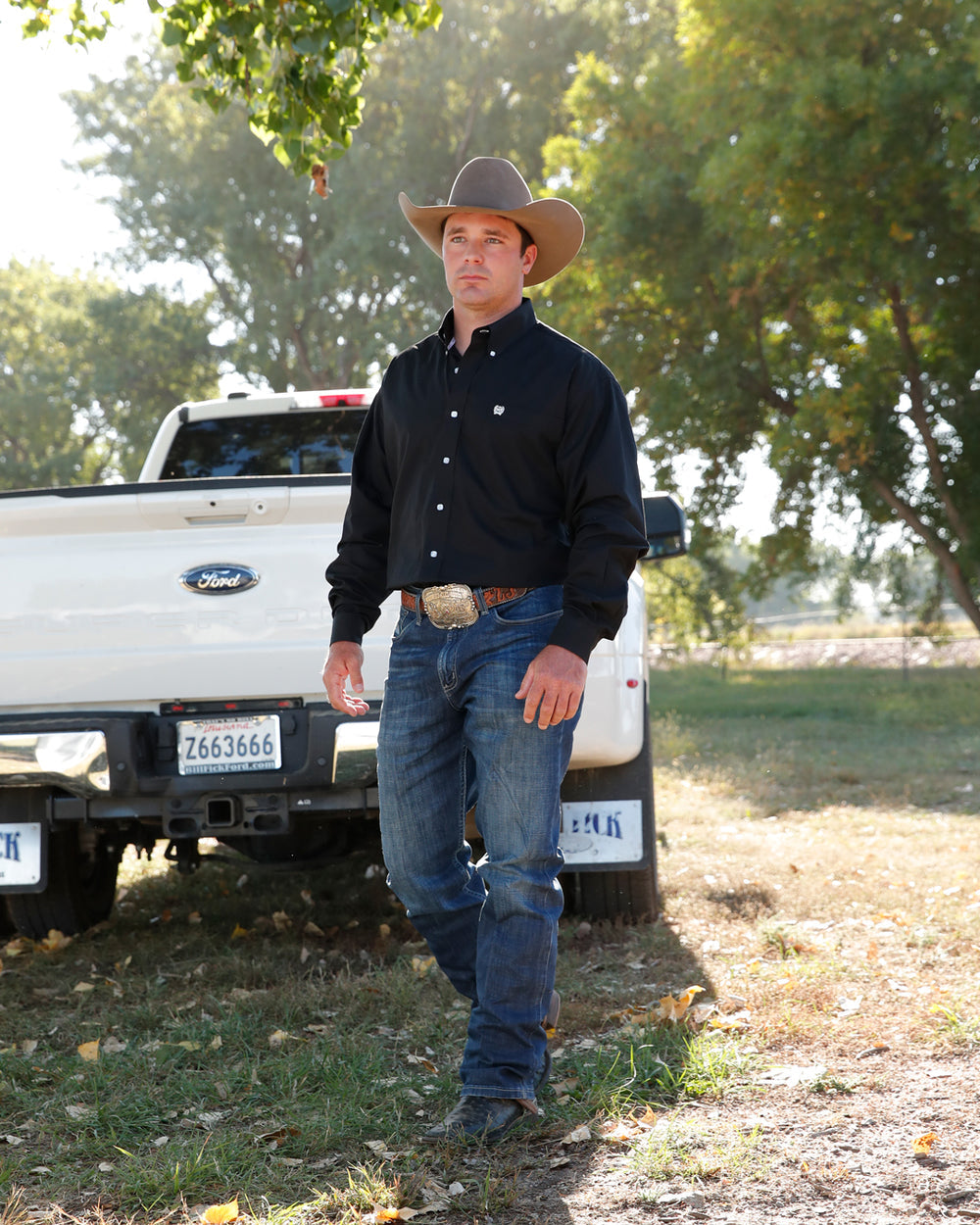 Cinch Mens Black Solid Button Down Shirt