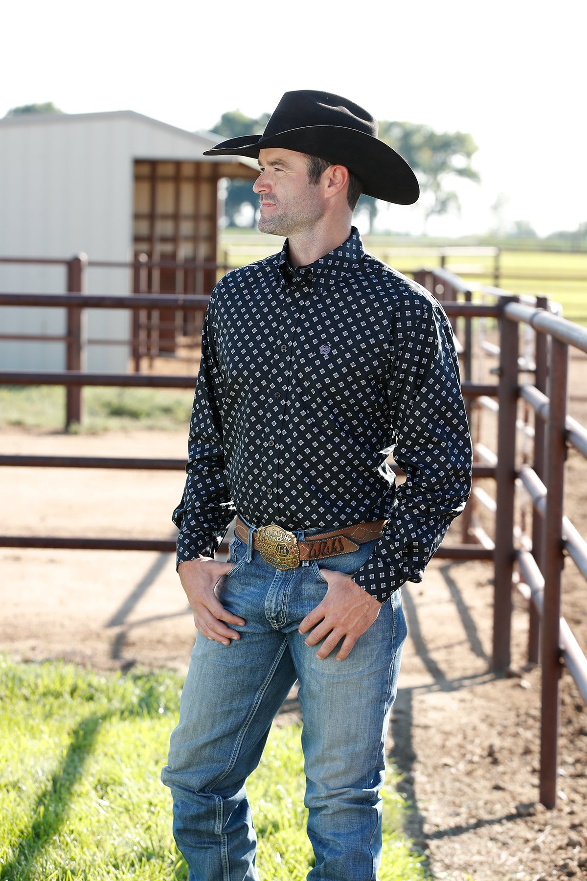 Cinch Mens LS Diamond Print Button Down