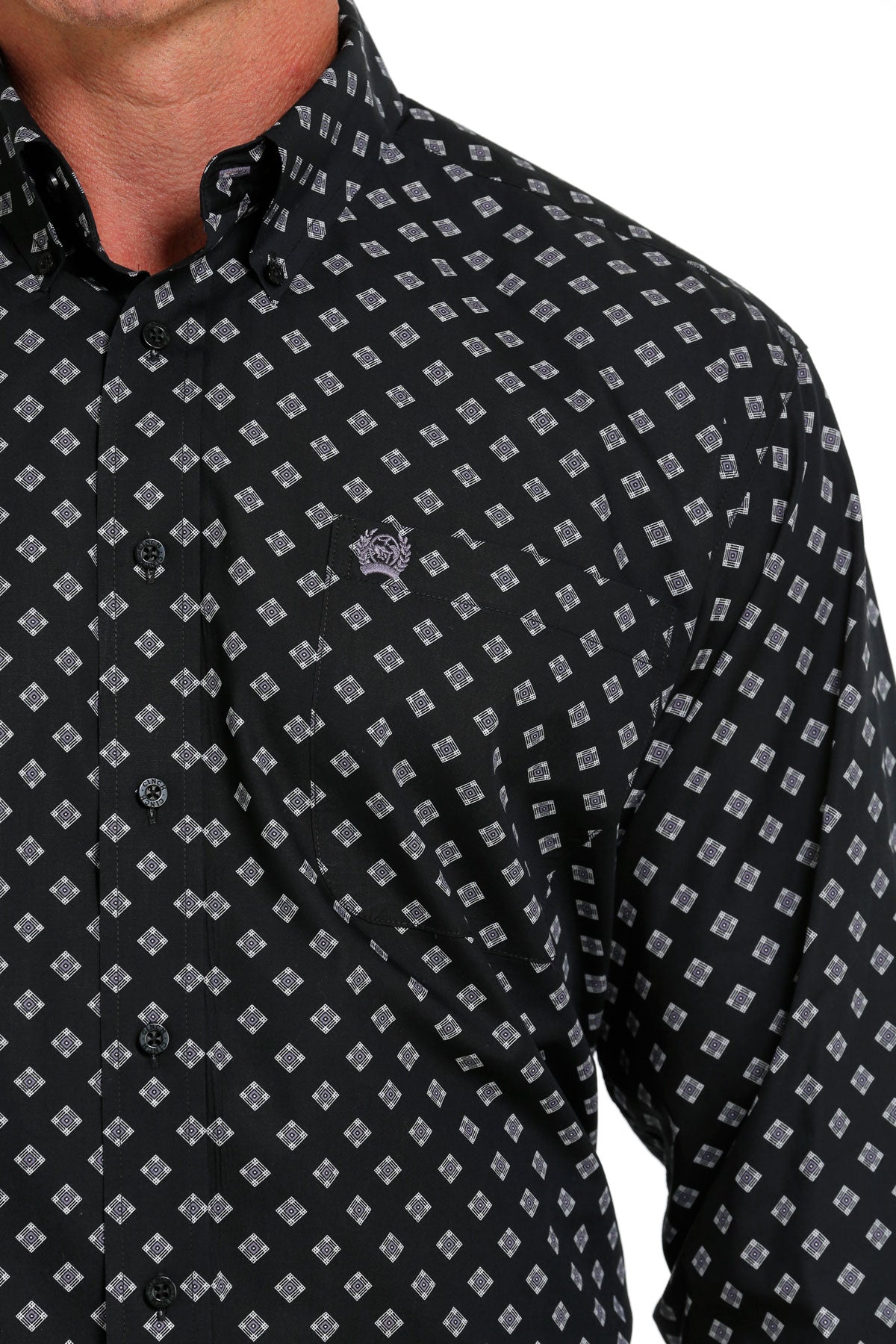 Cinch Mens LS Diamond Print Button Down