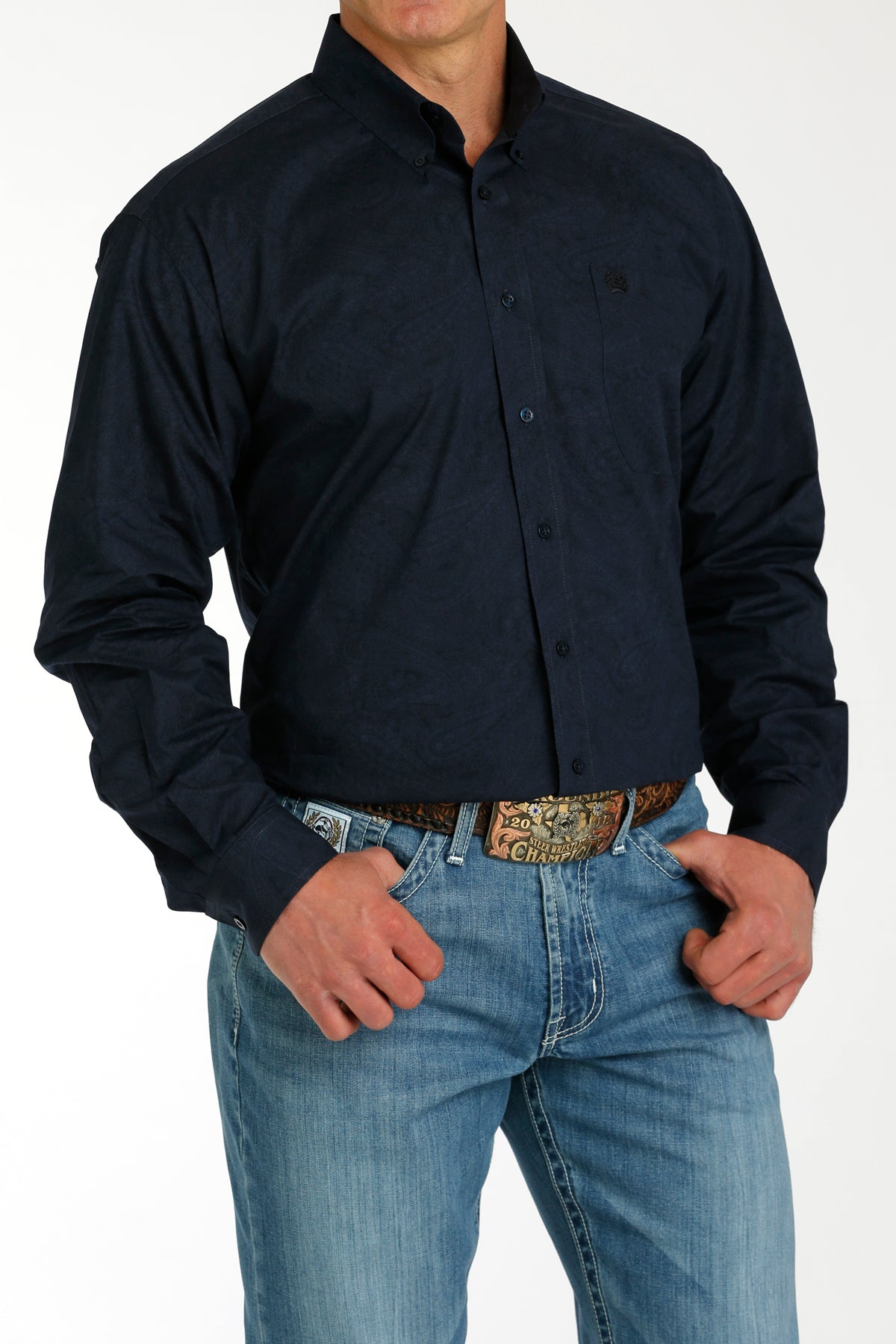 Cinch Mens Navy Paisley Print LS Shirt