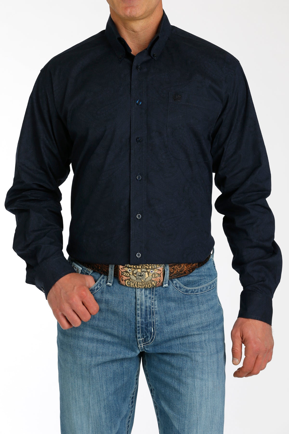 Cinch Mens Navy Paisley Print LS Shirt