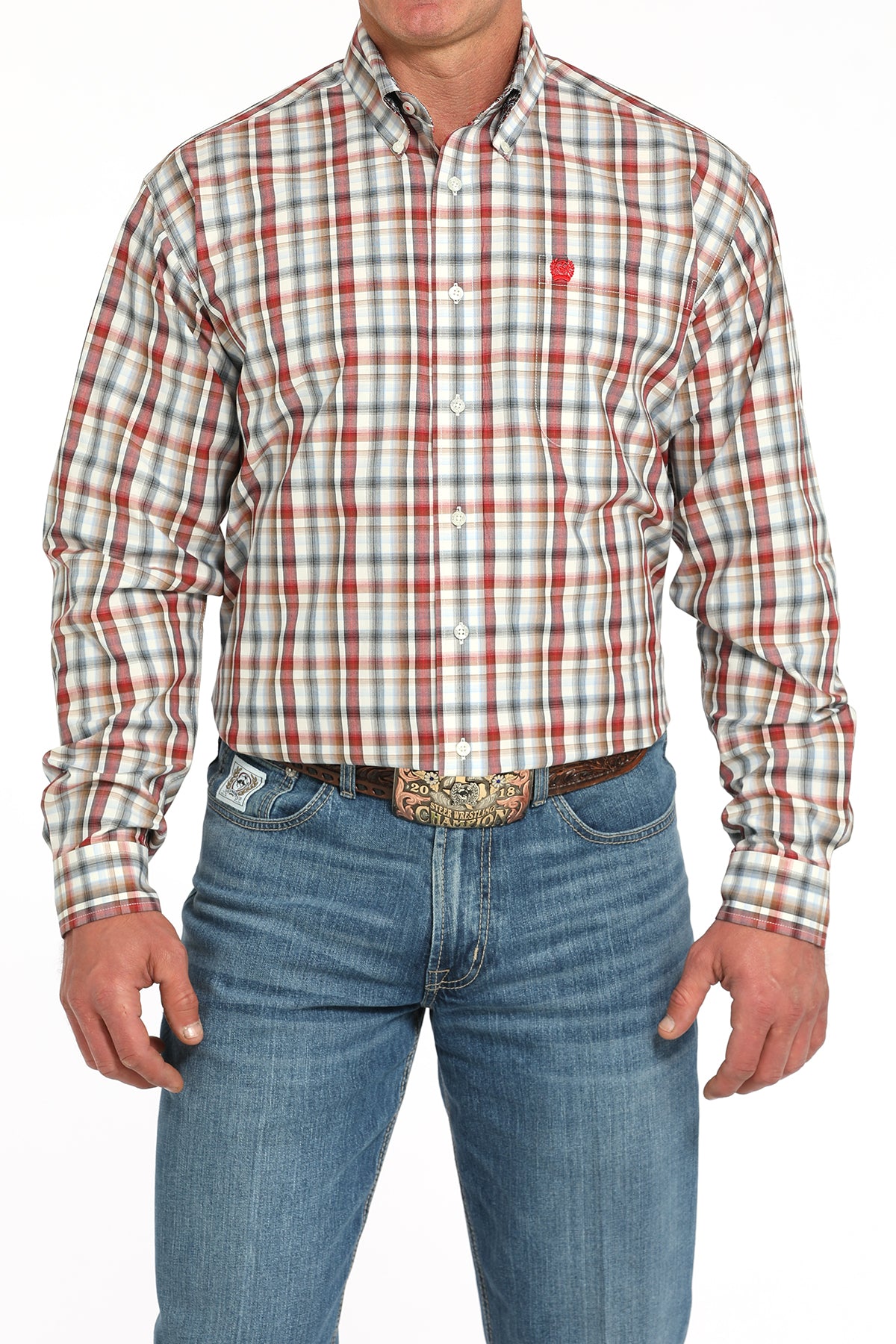 Cinch Mens Long Sleeve Plaid  in Cream
