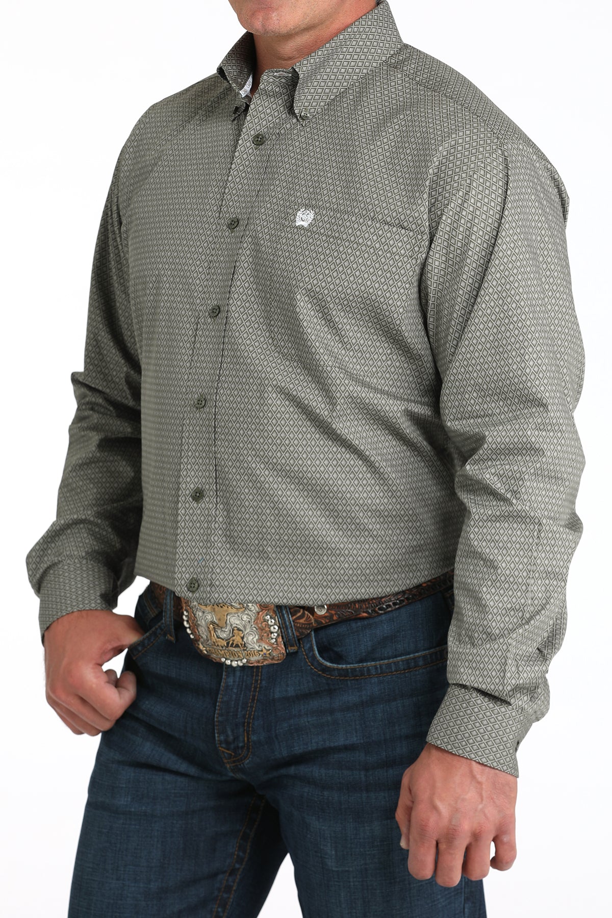 Cinch Mens Long Sleeve Olive Print