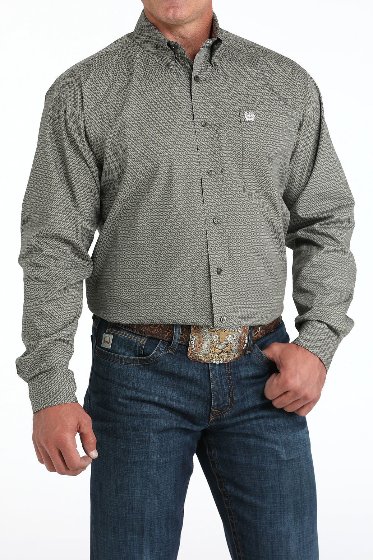Cinch Mens Long Sleeve Olive Print