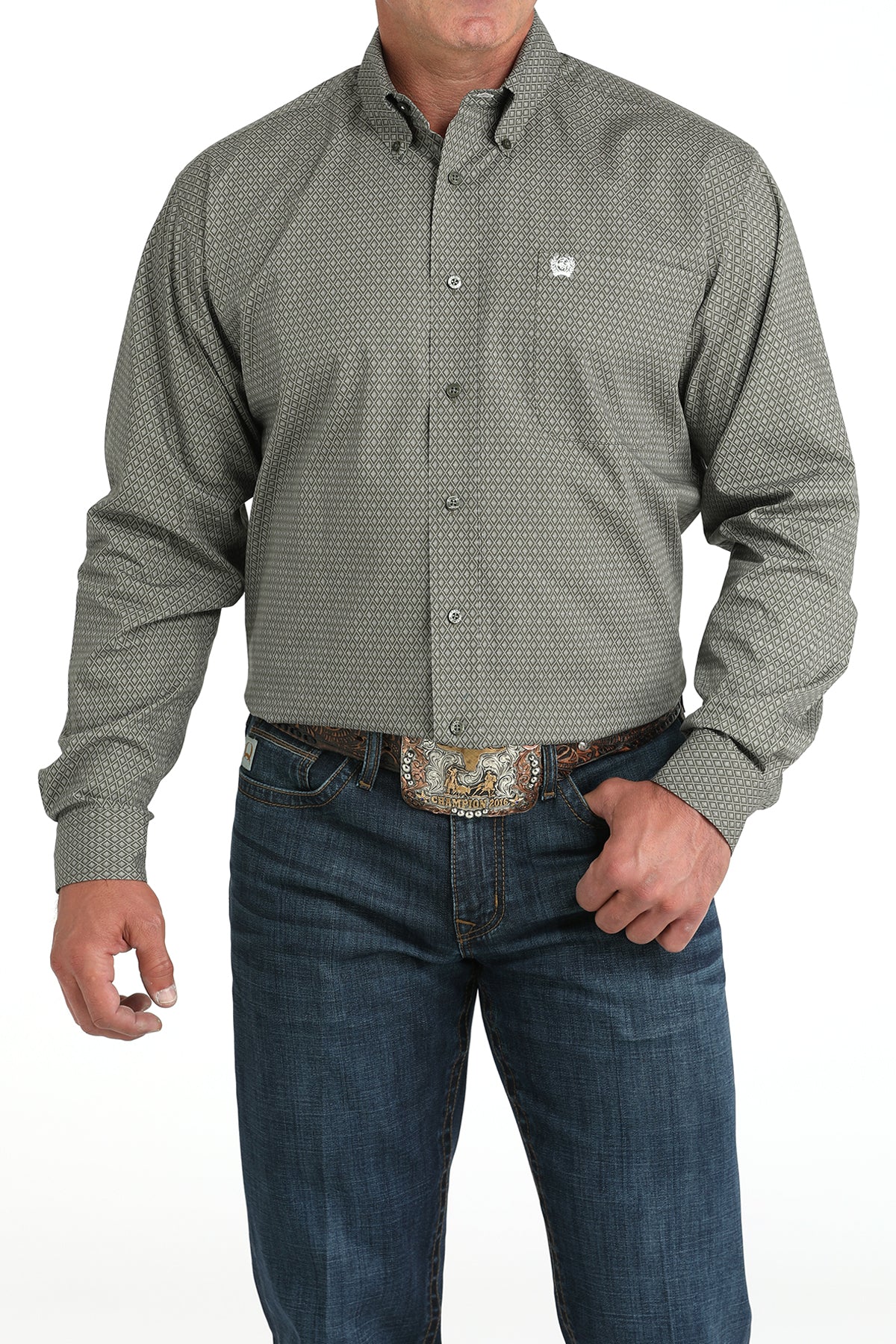 Cinch Mens Long Sleeve Olive Print
