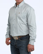 Cinch Mens Long Sleeve Stripe Shirt Light Blue relaxed straight body with full length sleeves mens western fashion