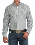Cinch Mens Long Sleeve Print Shirt Cream MTW1106155 cream ground with small grey blue medallion print western clothing Utah SKU MTW1106155