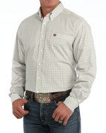 Cinch Mens Long Sleeve Print Shirt Cream MTW1106156 clean straight cut through the body with long set in sleeves mens western fashion