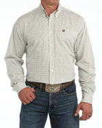 Cinch Mens Long Sleeve Print Shirt Cream MTW1106156 cream ground scattered with a small olive green diamond print western clothing Utah SKU MTW1106156