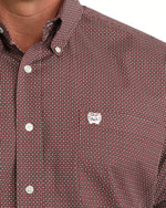 Cinch Mens Classic Fit Button Down Western Shirt Pink plain weave print fabric with a little stretch for ranch wear