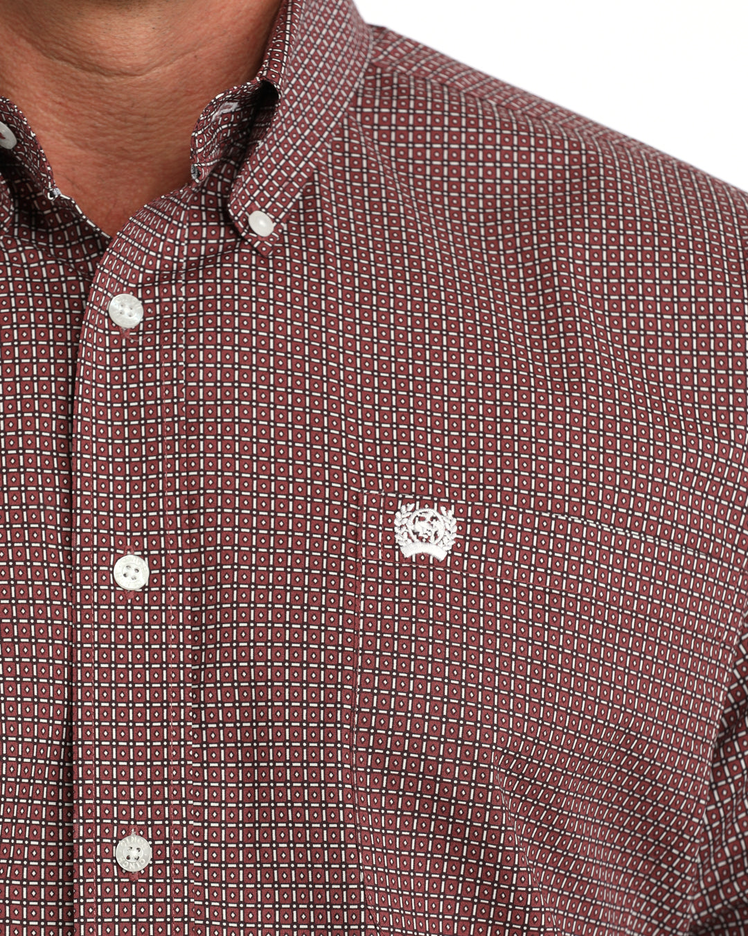 Cinch Mens Classic Fit Button Down Western Shirt Pink plain weave print fabric with a little stretch for ranch wear