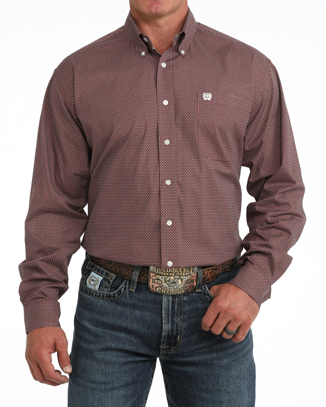 Cinch Mens Classic Fit Button Down Western Shirt Pink pink printed cotton spandex long sleeve shirt mens western clothing Utah SKU MTW1106158PNK