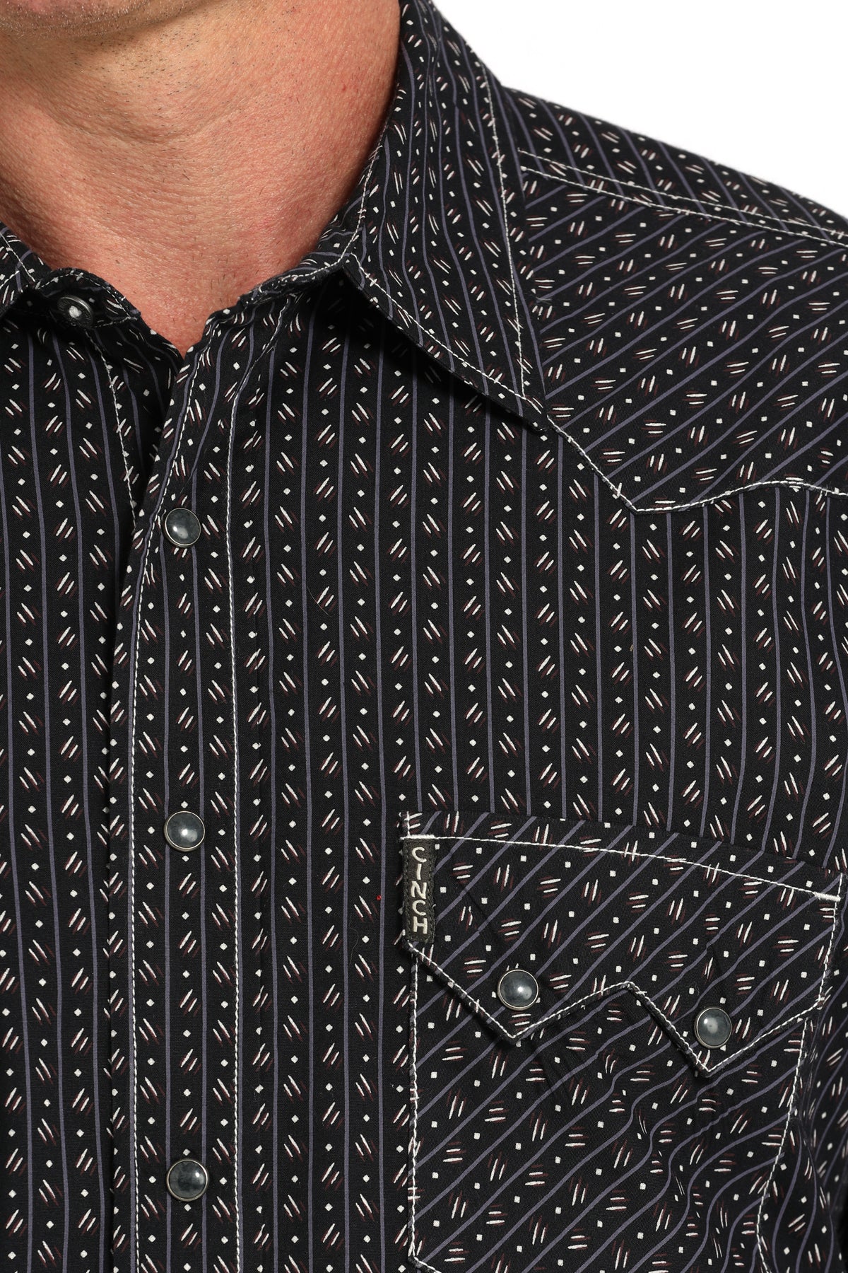 Cinch Mens Modern Fit Geo Print Shirt western wear MTW1301084-4 Mens long sleeve western cowboy shirt black free shipping Boltranchstore.com