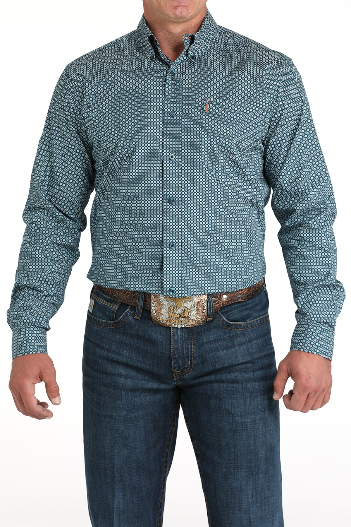 Cinch Mens Modern Fit Teal Print Western Shirt