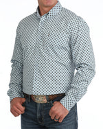 Cinch Mens Long Sleeve Print Modern Fit Shirt Light Blue modern fit cut closer through the chest and waist mens western fashion