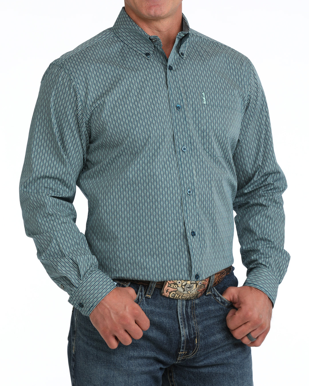Cinch Mens Modern Fit Button Down Western Shirt Blue modern fit button down collar with blue buttons