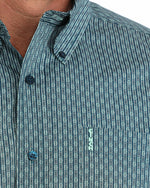 Cinch Mens Modern Fit Button Down Western Shirt Blue printed cotton plain weave for rodeo and western fashion Kamas
