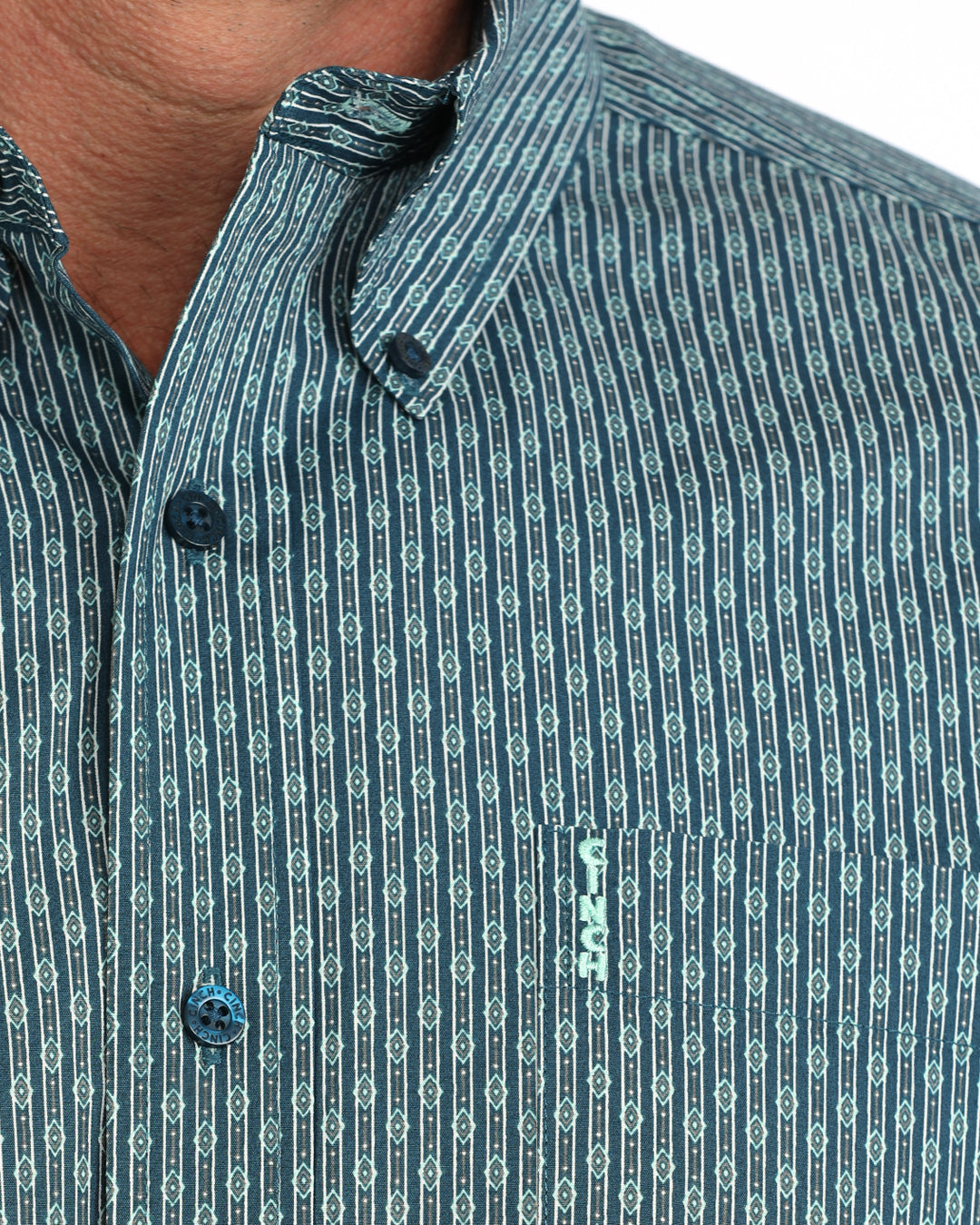 Cinch Mens Modern Fit Button Down Western Shirt Blue printed cotton plain weave for rodeo and western fashion Kamas
