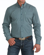 Cinch Mens Modern Fit Button Down Western Shirt Blue blue printed cotton long sleeve shirt mens western clothing Utah SKU MTW1347168BLU