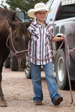 Young boy in a striped shirt cowboy MTW7171002 Cinch Boys Western Shirt AT BOLTRANCHSTORE.COM free shipping in stock 