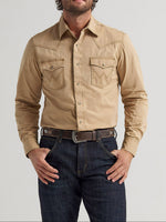MVR502T Wrangler Mens Retro Premium Pigment Dyed Twill Western Snap Shirt mens western tan wrangler shirt with button down pearl snap shirt 