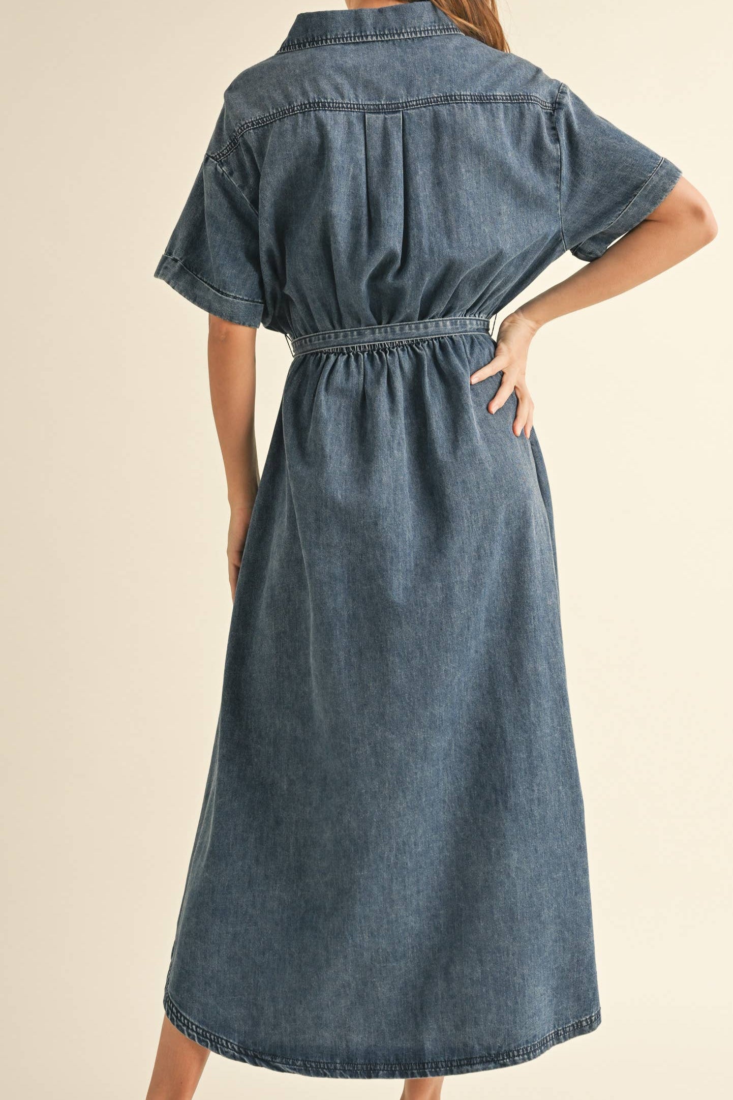 Mabel Asymmetric Button Denim Shirt Dress
