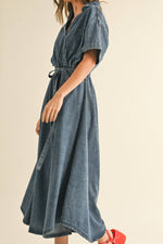Mabel Asymmetric Button Denim Shirt Dress fits perfect for western attire.