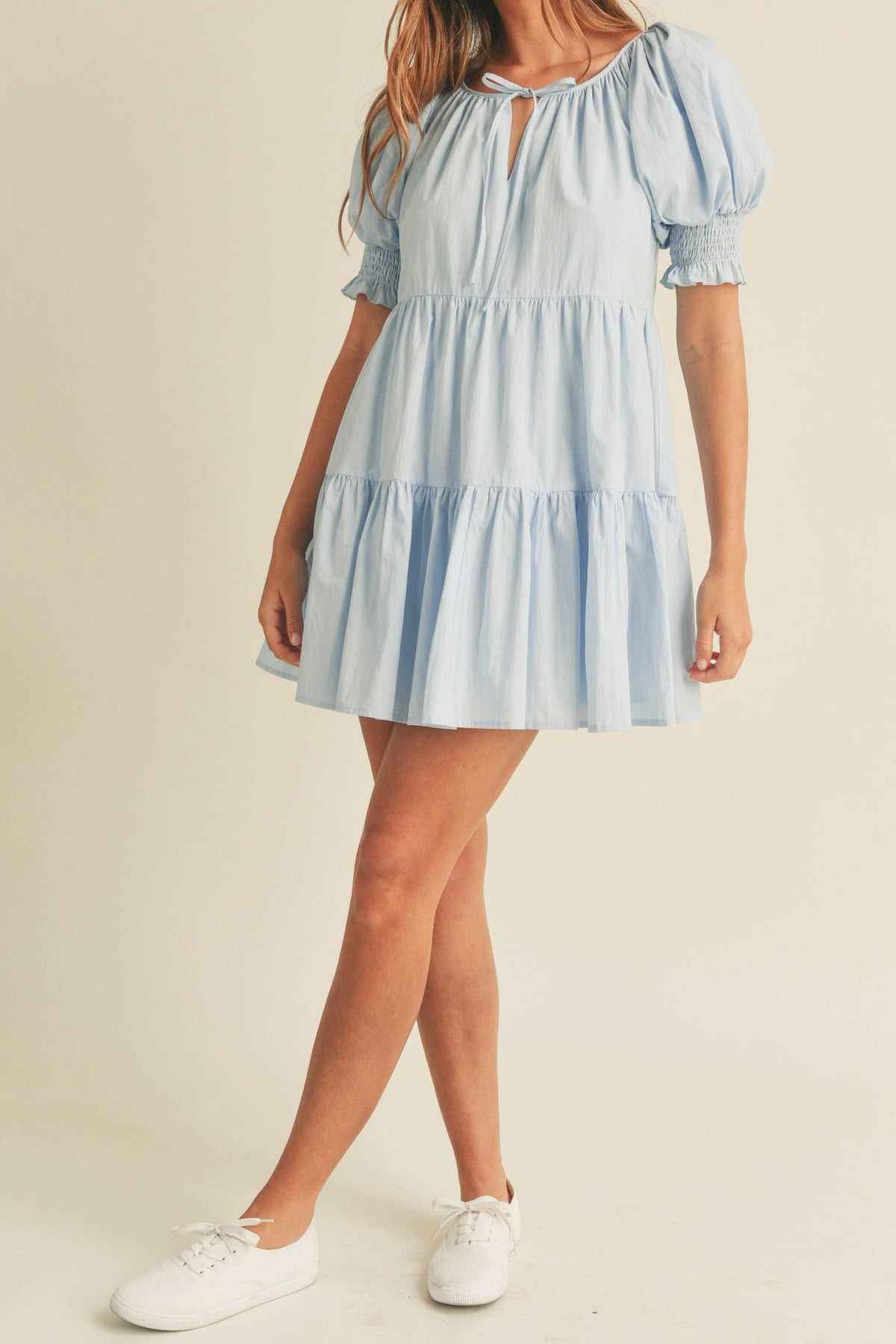 Mable Smocked Puff Sleeve Tiered Mini Dress