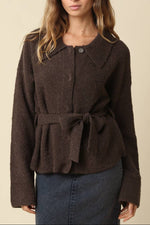 womens fall Maci Belted Knit Jacket coffee brown womens sweater by Olivaceous sold at Bolt Ranch Store