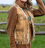 Womens western fashion Utah boutique Anna Leather Fringe Vest Tan SKU ANNATAN Bolt ranch store Madison Creek Anna Leather Fringe Vest in stock at bolt ranch store in kamas utah 
