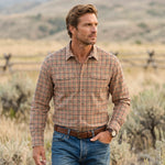 Madison Creek Bisley Harvest Check Shirt a green rust and black checked shirt button up shirt 