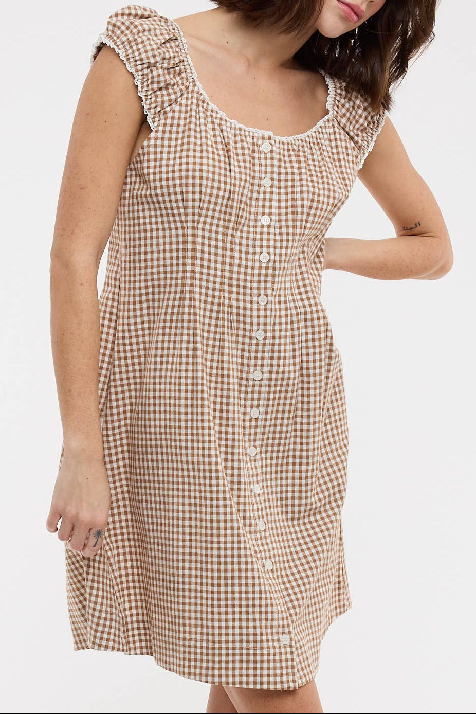 Mandalyn Gingham Mini Dress at boltranchstore.com womens summer dress short brown dress button all the way up dress free shipping in stock