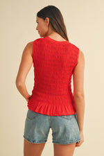 Margot Smocked Tank Top summer red shirt womens free shipping Boltranchstore.com