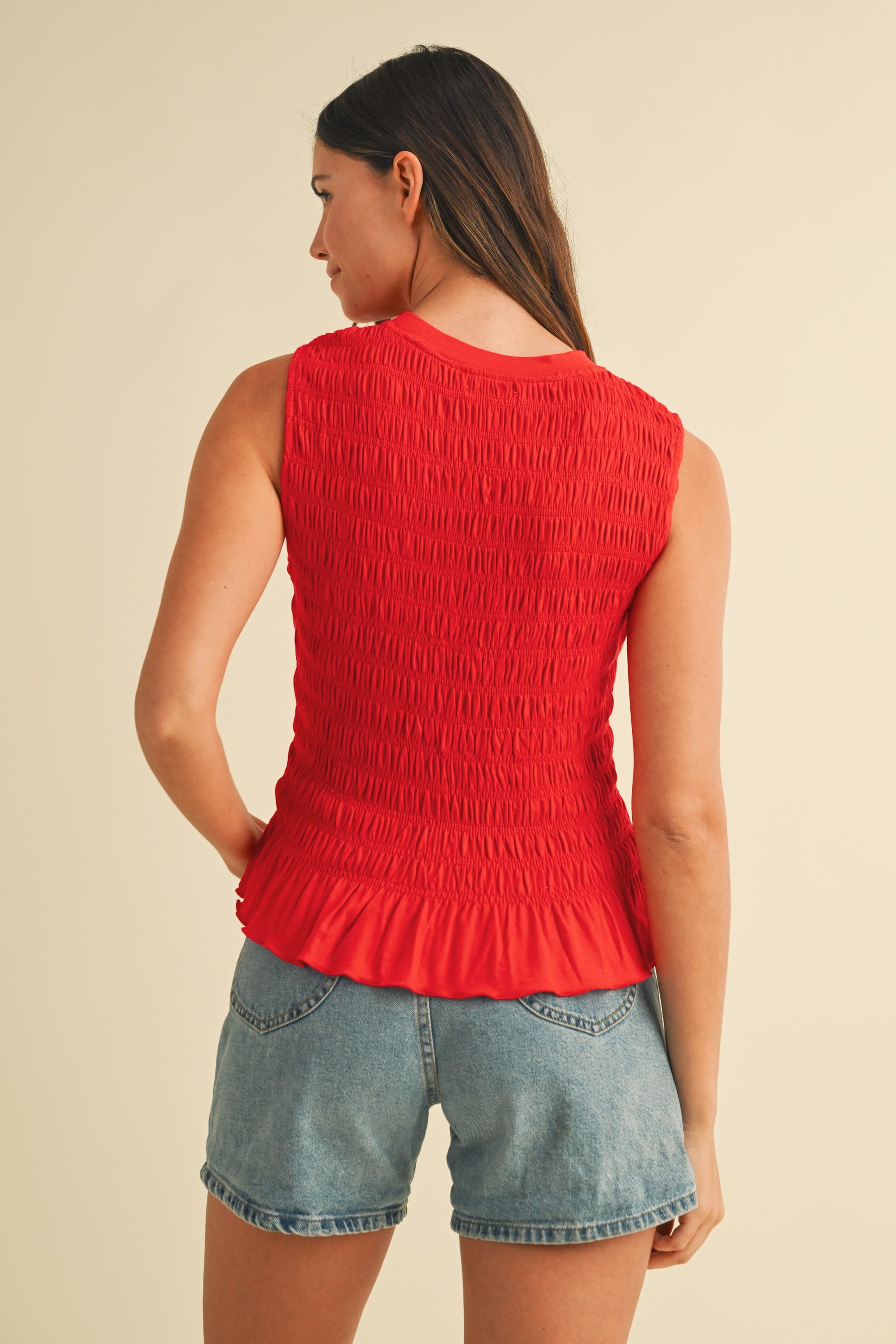 Margot Smocked Tank Top summer red shirt womens free shipping Boltranchstore.com