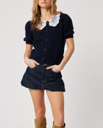 Mario Top John and Jenn puff sleeve feminine short sleeve sweater with lace collar button down free shipping Boltranchstore.com ballerina farm clothing