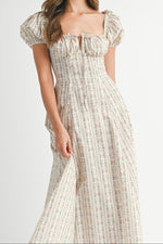 Martha Stiped Print Puff Sleeve Midi Dress