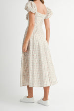 Martha Stiped Print Puff Sleeve Midi Dress