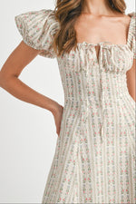 Martha Stiped Print Puff Sleeve Midi Dress