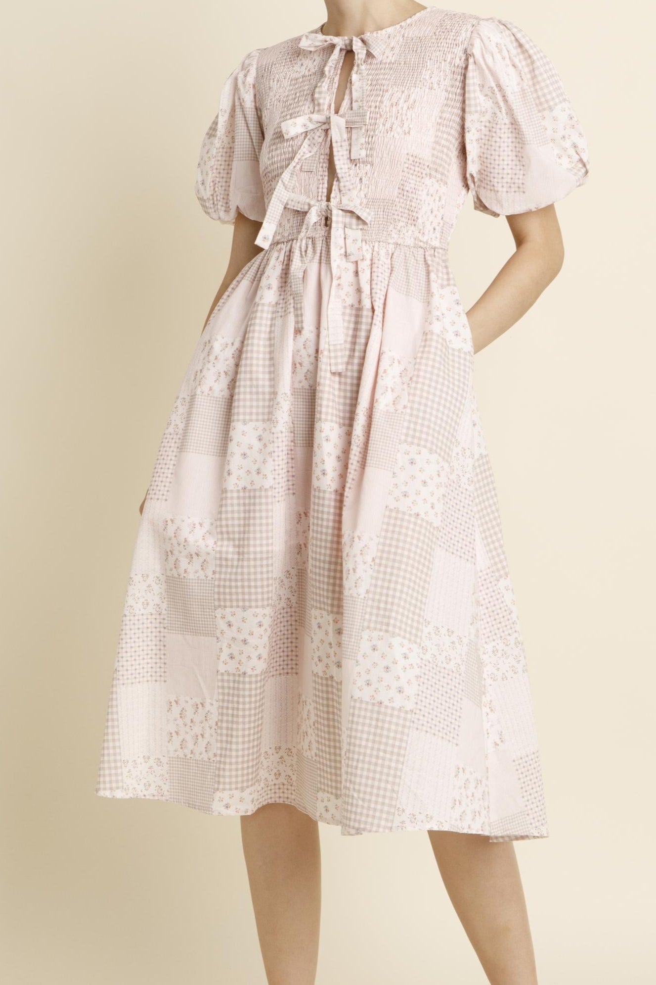 Meredith Front Tie Smocked Midi Dress