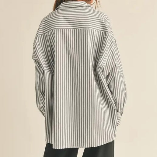 Mia Striped Pattern Button-down Womens Oversized Shirt - Charcoal, White