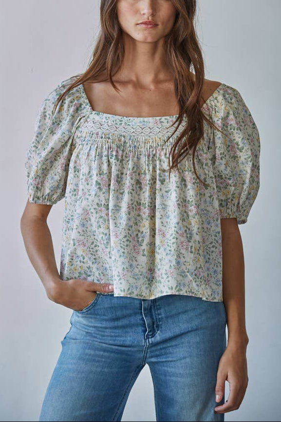 Womens short sleeve The Mila Floral Top combines woven cotton comfort with romantic details cream multi floral By Together L9629 Boltranchstore.com Free Shipping western fashion