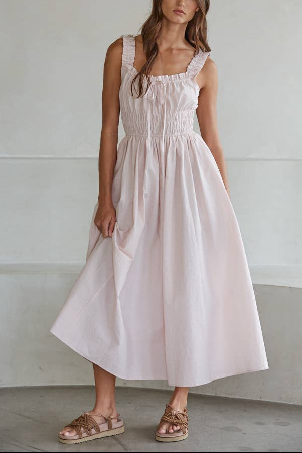Mila Sleeveless Dress Blush soft pink sleeveless summer dress western style fashion cowgirl outfit Boltranchstore.com Free Shipping doen dupe affordable look alike