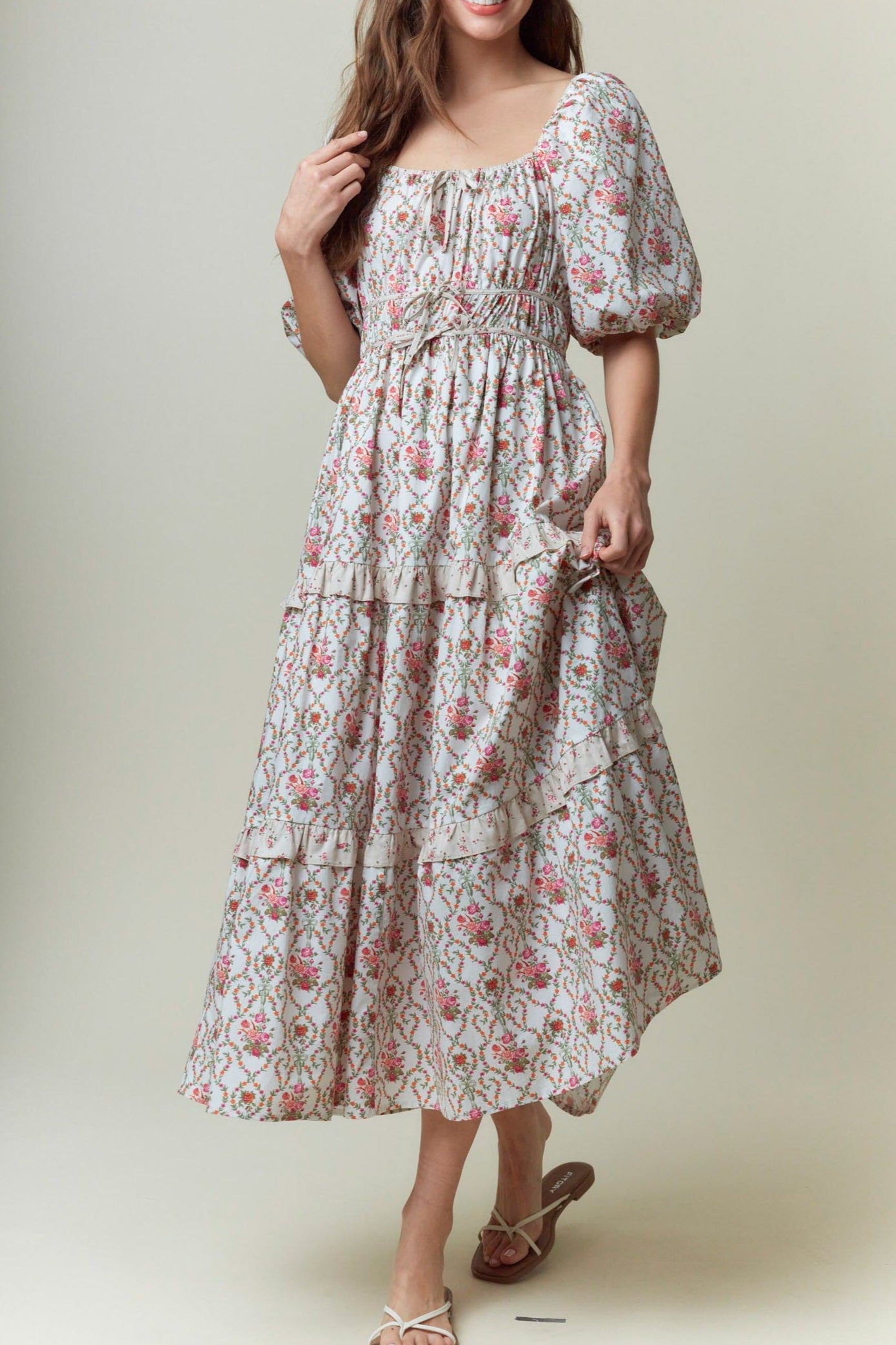 Miriam Floral Dress womens short sleeve summer dress puff sleeve free shipping at Boltranchstore.com