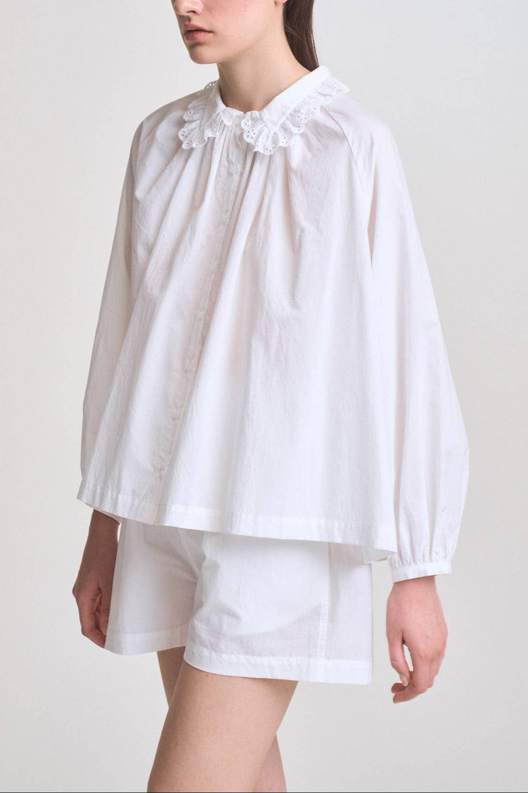 Missy Eyelet Collar Shirt Buy at boltranchstore.com white womens long sleeve blouse Free Shipping Western Fashion